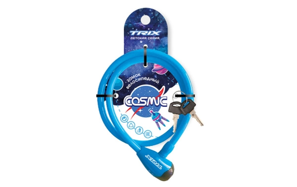 Замок вело 13180 детский 8*1200 мм TRIX ключ синий COSMIC