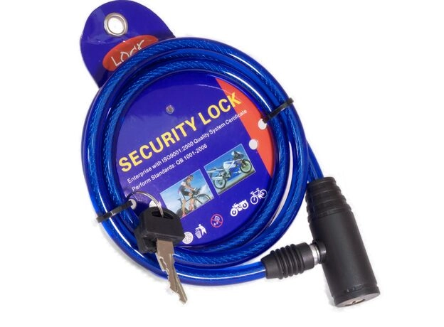 Замок вело 10390 трос 8*1000 мм TRIX ключ синий