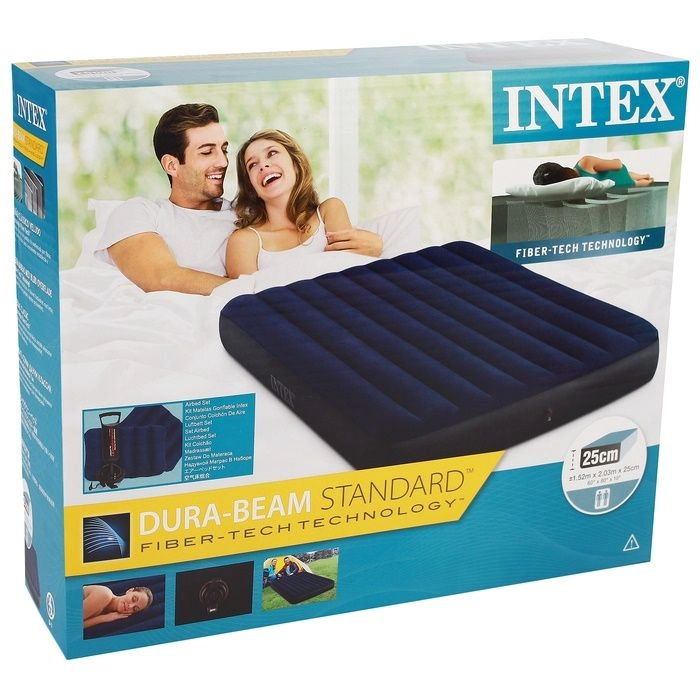 Матрас-велюр INTEX 152х203х25 см + подушки + насос 64765