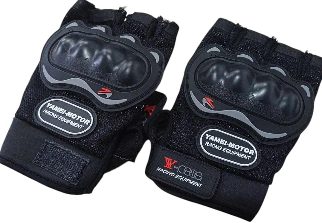 Перчатки вело/мото,Yamei-Motor,без пальцев, с защитной вставкой,черные