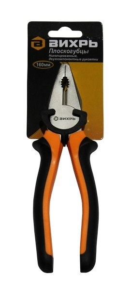 Плоскогубцы (пассатижи) 160мм никелированные,двухкомпонентные рукоятки Вихрь 73/6/3/6	