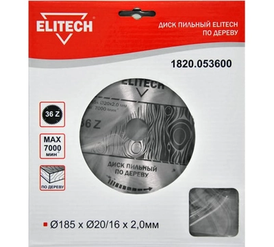 Диск пильный по дереву Elitech 185х20/16 мм 2 мм 36Z