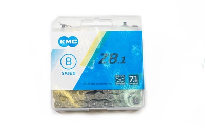 Цепь вело скоростная KMS 8 ск 116 зв 1/2"х3/32" с замком,серая