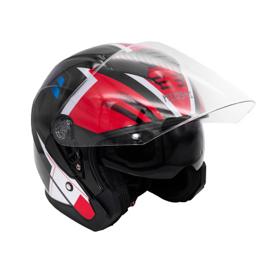 Шлем 526 KIOSHI открытый со стеклом и очками черный/красный L