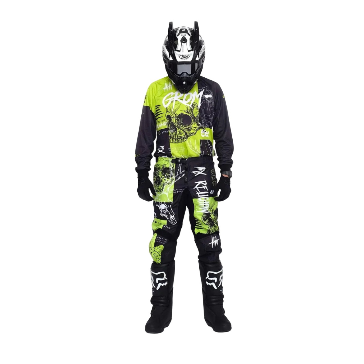 мотокостюм джерси + штаны grom mx religion lime