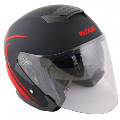 Шлем ATAKI открытый со стеклом JK526 Stripe черный/белый матовый L 020229-823-7877