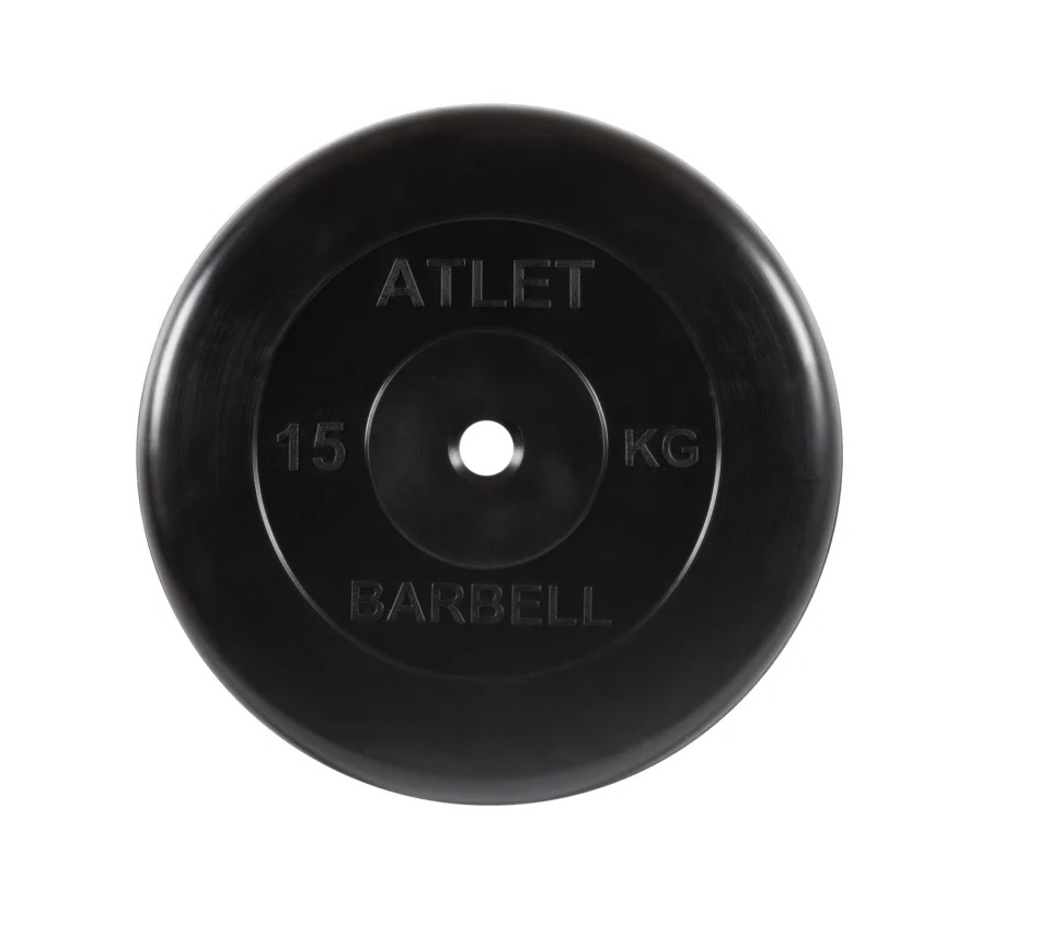 диск обрезиненный черный mb barbell atlet d-26 15кг