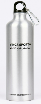 Фляга велосипедная алюминиевая  750мл, серебристая с логотипом, Vinca sport