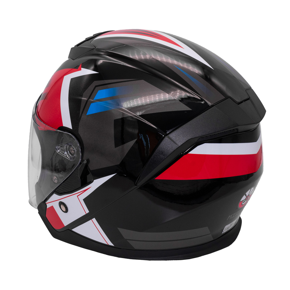 шлем 526 kioshi открытый со стеклом и очками черный/красный m