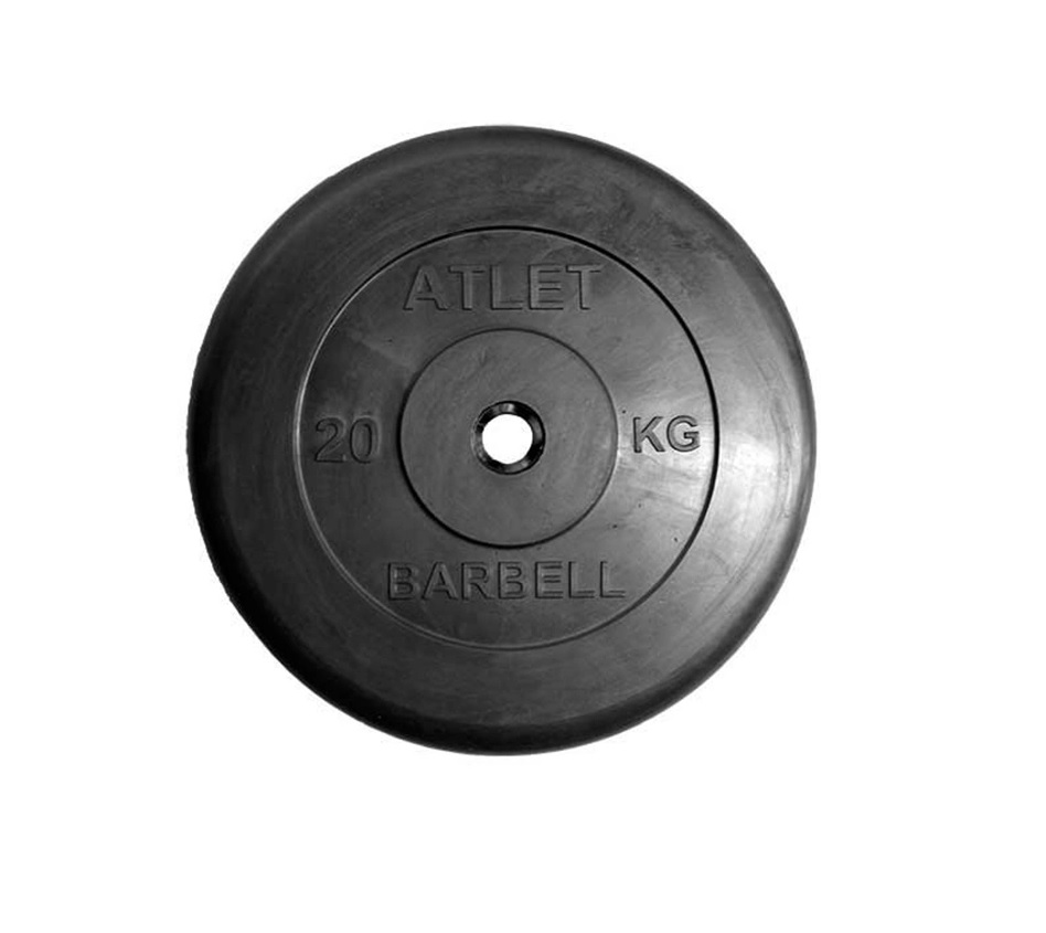 диск обрезиненный черный mb barbell atlet d-26 20кг