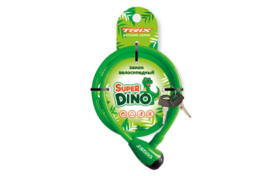 Замок вело 13181 детский 8*1200 мм TRIX ключ зеленый Super Dino